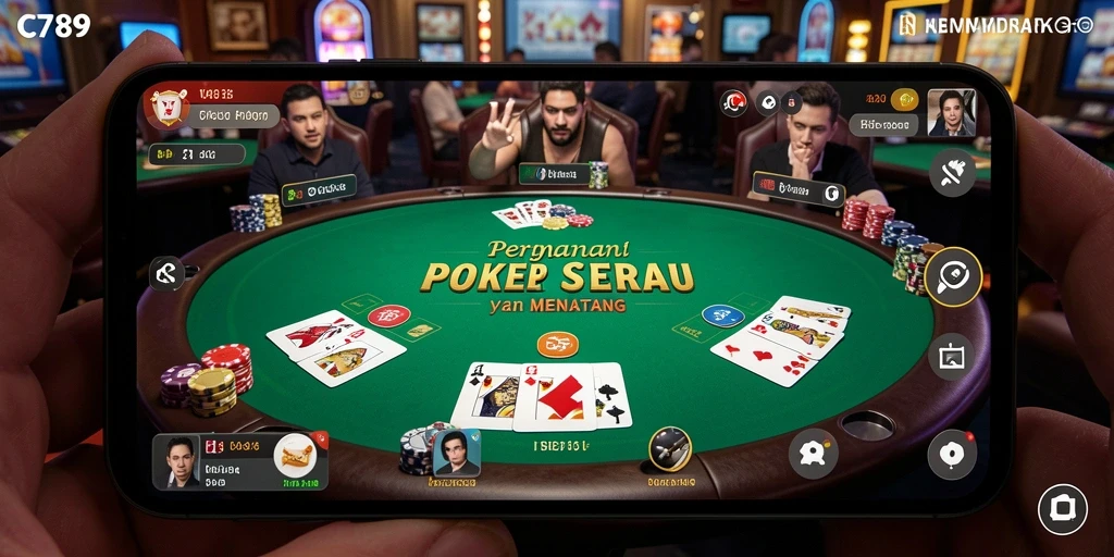 Tangkapan layar gameplay C789 menampilkan aksi Poker yang mendebarkan.