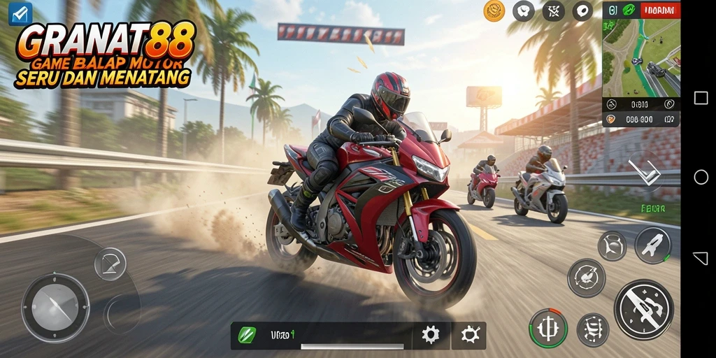 Screenshot utama GRANAT88 menampilkan serunya gameplay balap motor.