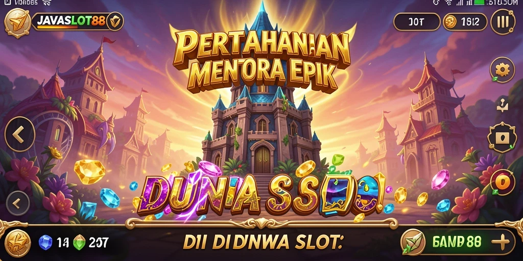 Screenshot utama JAVASLOT88 menampilkan gameplay pertahanan menara yang seru.