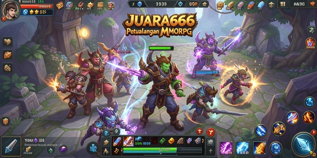 Screenshot gameplay JUARA666 menunjukkan pertarungan epic dalam dunia MMORPG.