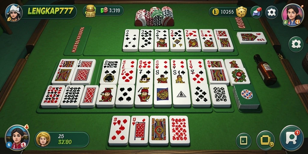 Screenshot gameplay LENGKAP777 menampilkan aksi domino yang mendebarkan.