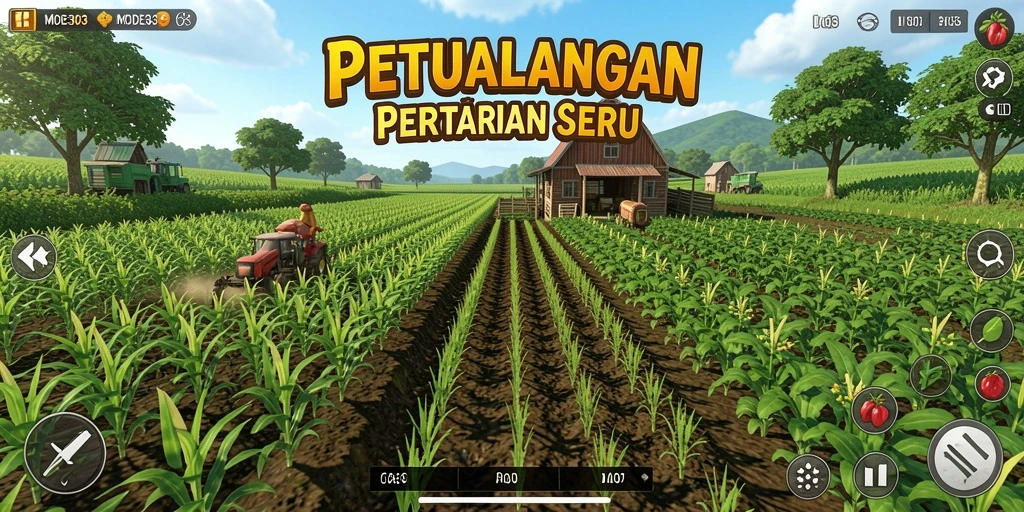 Tampilan gameplay menarik dalam MODE303, menampilkan aktivitas bertani.