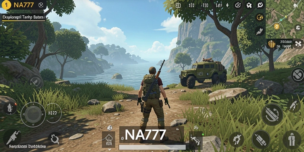 Screenshot gameplay NA777 yang menampilkan eksplorasi dunia terbuka.