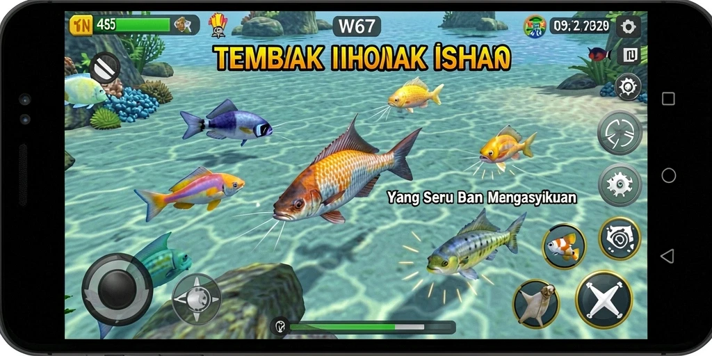 Tangkapan layar gameplay W67 yang mendebarkan dalam Tembak Ikan.